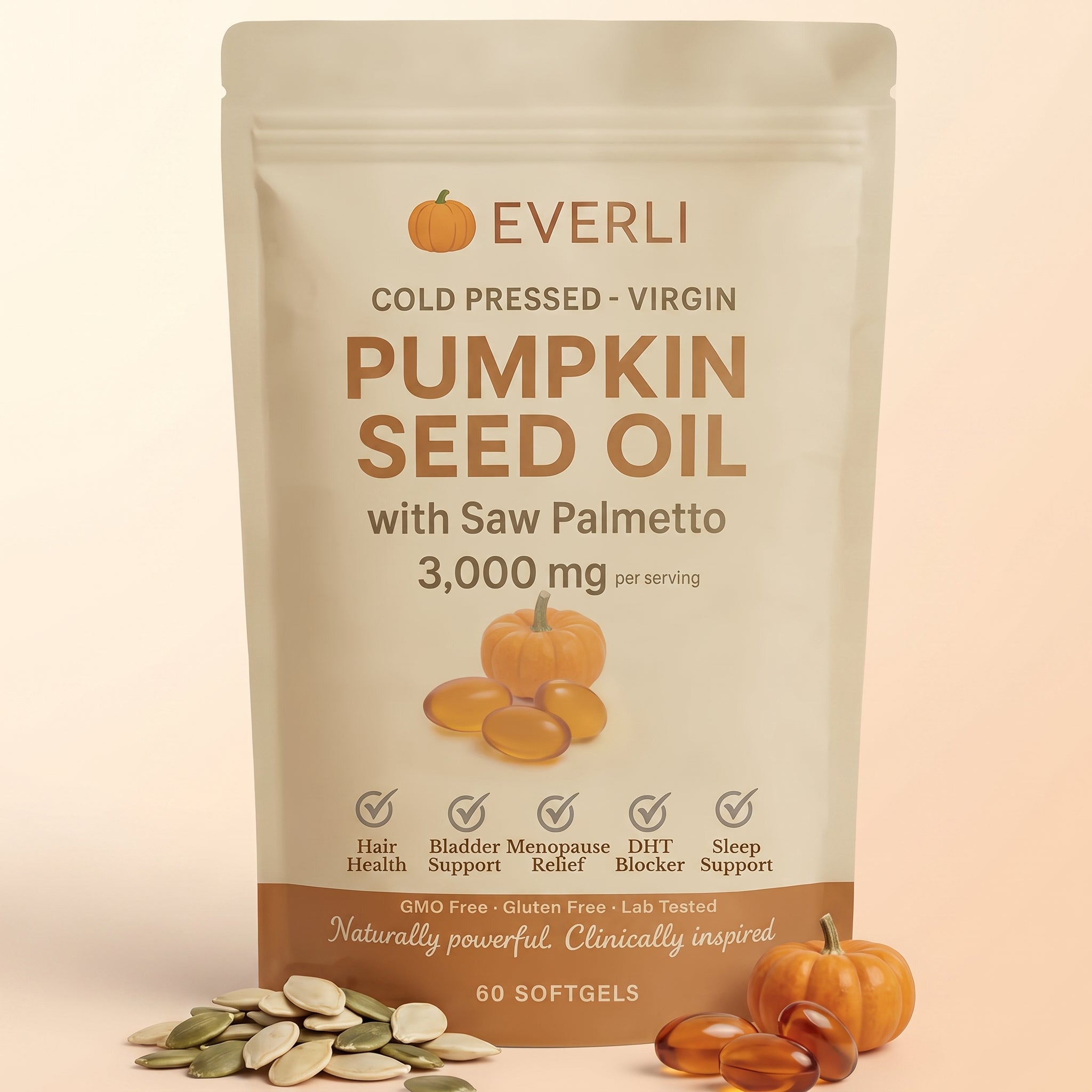 Everli - Cold Pressed Pumpkin Seed Oil Softgels 3,000mg with Saw Palmetto